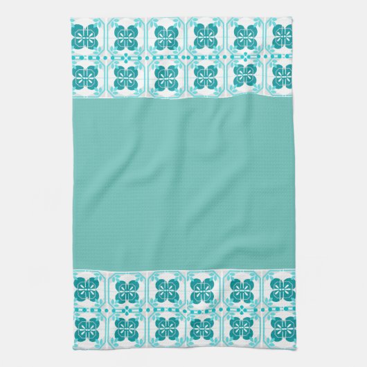 Blue Turquoise Tegel Design Theedoek (Verticaal)