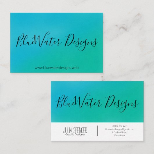 Blue Turquoise-Waterverf met kalligrafiefont Visitekaartje (Voorkant / Achterkant)