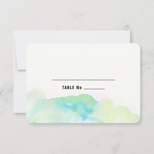 Blue Turquoise Waterverf Wedding Table Place Card Kaart (Voorkant)