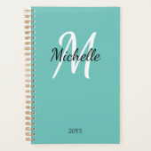 Blue Turquoise & White Monogram Simple Elegant Pla Planner (Voorkant)