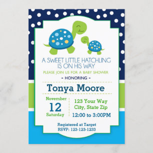 Blue Turtle Baby shower Invitation (Boy) Kaart