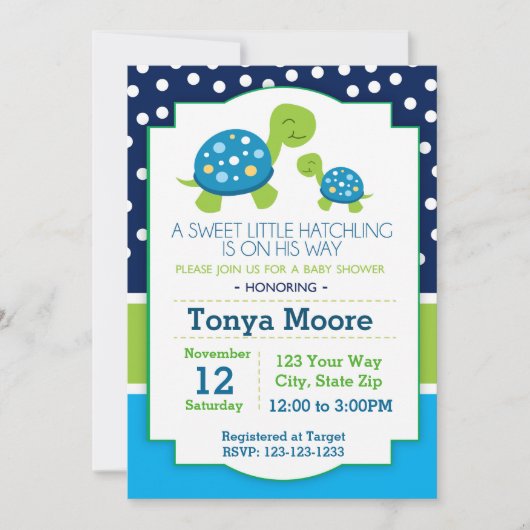 Blue Turtle Baby shower Invitation (Jongen) Kaart (Voorkant)