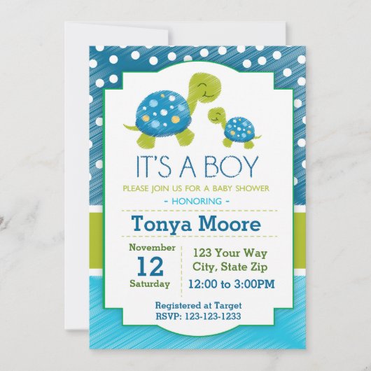 Blue Turtle Baby shower Invitation Kaart (Voorkant)