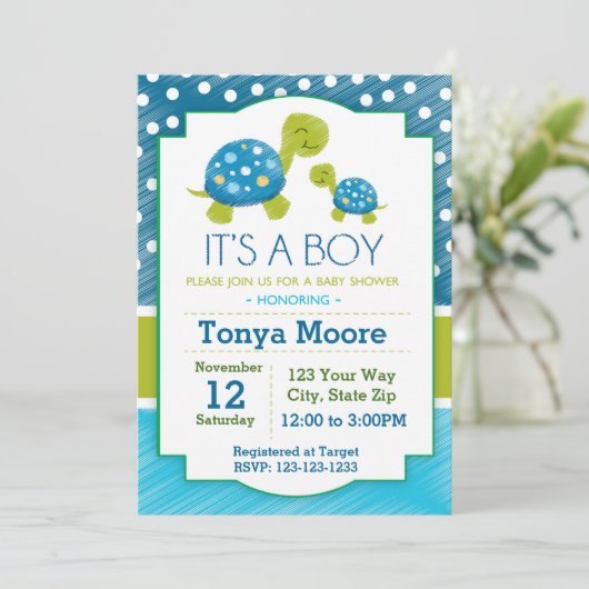 Blue Turtle Baby shower Invitation Kaart (Staand voorkant)