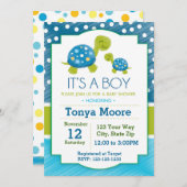 Blue Turtle Baby shower Invitation Kaart (Voorkant / Achterkant)