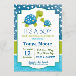 Blue Turtle Baby shower Invitation Kaart