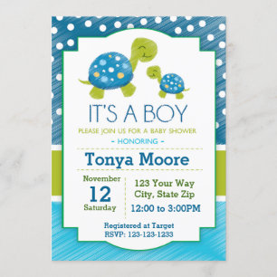 Blue Turtle Baby shower Invitation Kaart