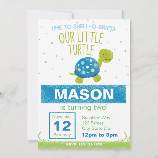 Blue Turtle Birthday Invitation Kaart (Voorkant)