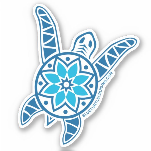 Blue Turtle Cruising Die Cut Turtle Sticker (Voorkant)
