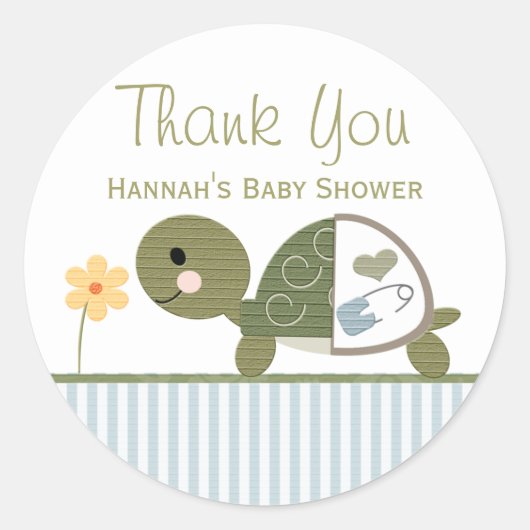 BLUE Turtle in Luiers Baby shower Dank je wel Ronde Sticker (Voorkant)