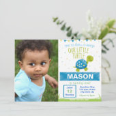 Blue Turtle verjaardagsuitnodiging met foto Kaart (Staand voorkant)