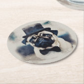 BLue Tux Pug Portret Ronde Kartonnen Onderzetter (Gebogen)