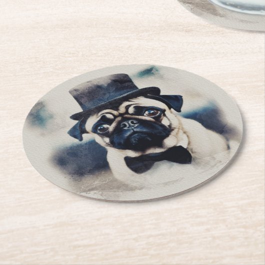 BLue Tux Pug Portret Ronde Kartonnen Onderzetter (Gebogen)