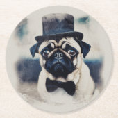 BLue Tux Pug Portret Ronde Kartonnen Onderzetter (Voorkant)