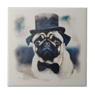 BLue Tux Pug Portret Tegeltje