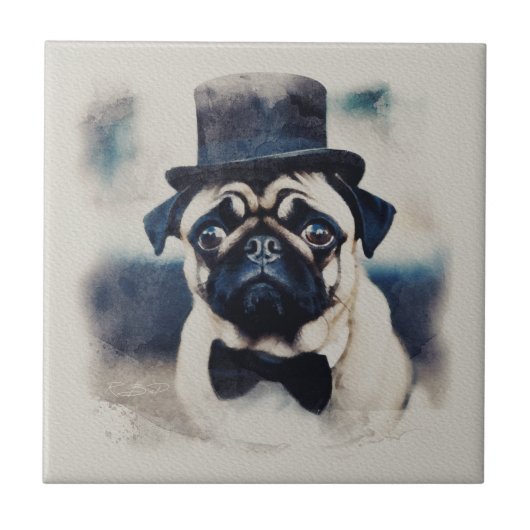  BLue Tux Pug Portret Tegeltje (Voorkant)