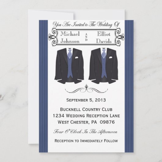 Blue Tuxedo Gay Wedding Invitations Kaart (Voorkant)