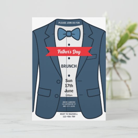Blue Tuxedo Vaderdag Brunch Uitnodiging (Staand voorkant)