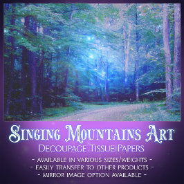 Blue Twilight Forest Glowing Fireflies Decoupage Tissuepapier