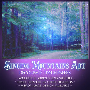 Blue Twilight Forest Glowing Fireflies Decoupage Tissuepapier