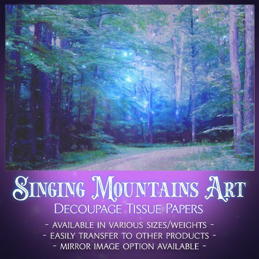Blue Twilight Forest Glowing Fireflies Decoupage Tissuepapier