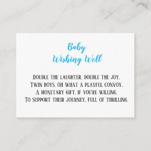 Blue Twin Baby Boys Wishing Well Baby shower Informatiekaartje
