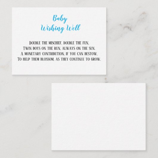 Blue Twin Baby Boys Wishing Well Baby shower Informatiekaartje (Voorkant / Achterkant)