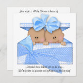 Blue TWIN Baby shower Invitation African American Kaart (Voorkant / Achterkant)