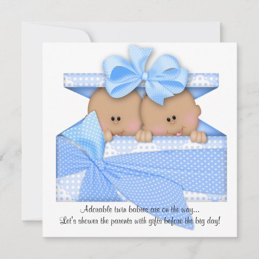 Blue TWIN Baby shower Invitation African American Kaart (Voorkant)