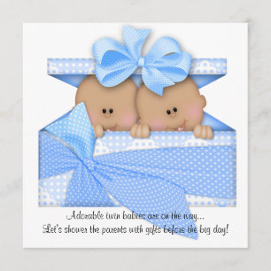 Blue TWIN Baby shower Invitation African American Kaart