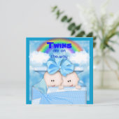 BLUE TWIN Baby shower Uitnodiging (Staand voorkant)