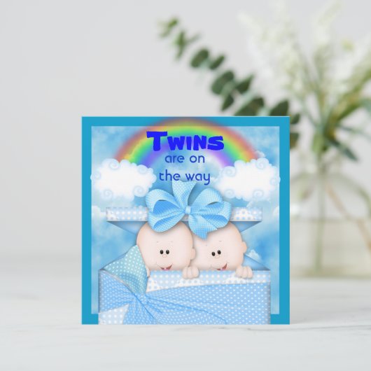 BLUE TWIN Baby shower Uitnodiging (Staand voorkant)
