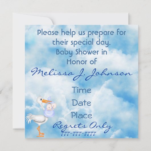 BLUE TWIN Baby shower Uitnodiging (Achterkant)