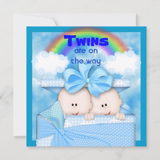 BLUE TWIN Baby shower Uitnodiging (Voorkant)