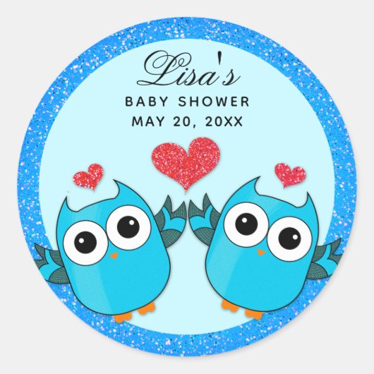 Blue Twin Owl Heart Envelope Seal Sticker (Voorkant)