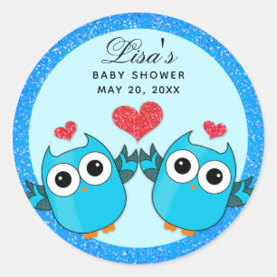 Blue Twin Owl Heart Envelope Seal Sticker