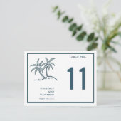 Blue Twin Palm Trees Tropical Table Number Card Briefkaart (Staand voorkant)
