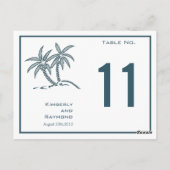 Blue Twin Palm Trees Tropical Table Number Card Briefkaart (Achterkant)