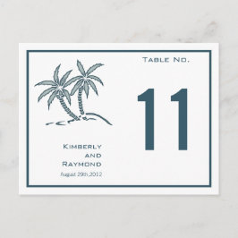 Blue Twin Palm Trees Tropical Table Number Card Briefkaart