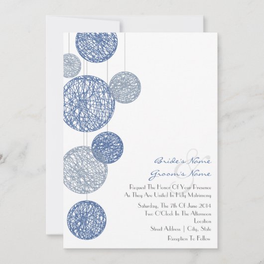 Blue Twine Wereldbollen Wedding Invitation Kaart (Voorkant)
