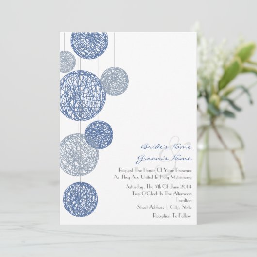 Blue Twine Wereldbollen Wedding Invitation Kaart (Staand voorkant)