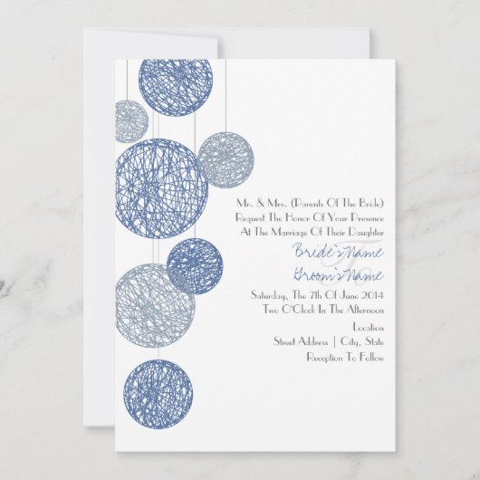 Blue Twine Wereldbollen Wedding Invitation Kaart (Voorkant)
