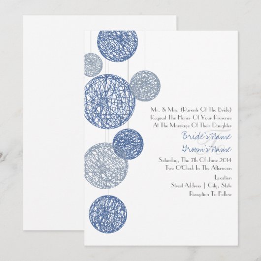 Blue Twine Wereldbollen Wedding Invitation Kaart (Voorkant / Achterkant)