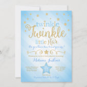 Blue Twinkle Little Star Baby shower Invitation Kaart (Voorkant)