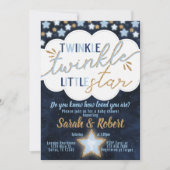 Blue Twinkle Little Star Baby shower Invitation Kaart (Voorkant)
