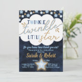 Blue Twinkle Little Star Baby shower Invitation Kaart (Staand voorkant)