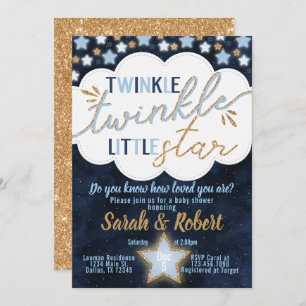 Blue Twinkle Little Star Baby shower Invitation Kaart