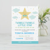Blue Twinkle Little Star Baby shower Invitation Kaart (Staand voorkant)