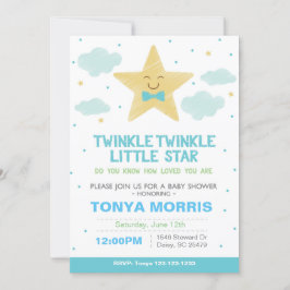 Blue Twinkle Little Star Baby shower Invitation Kaart