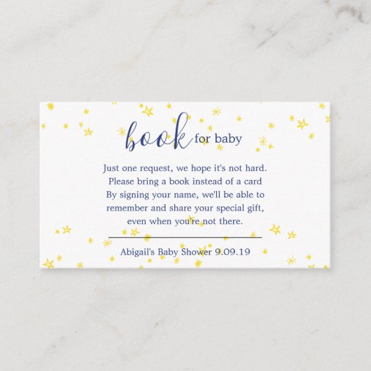 Blue Twinkle Little Star Book Request Baby shower Informatiekaartje (Voorkant)